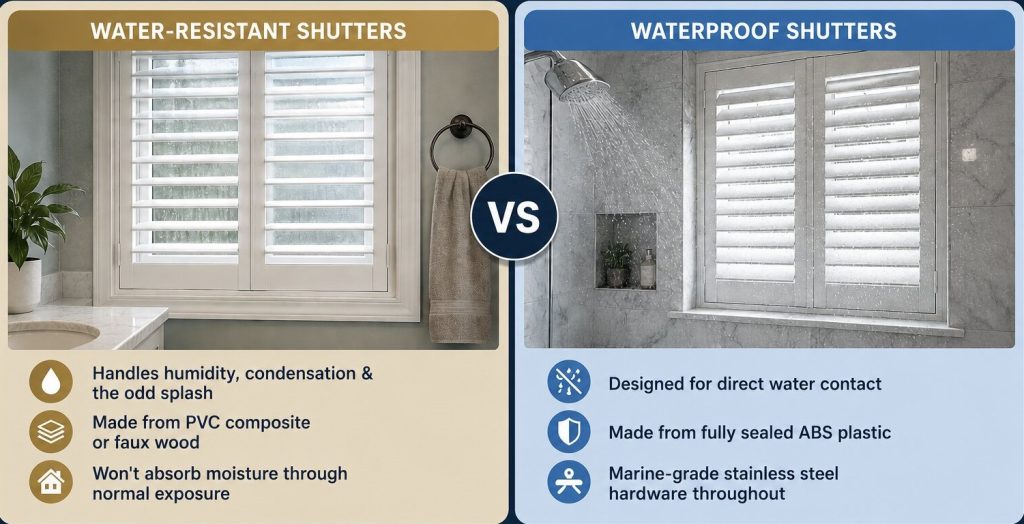 water resistant shutters vs waterproof shutters